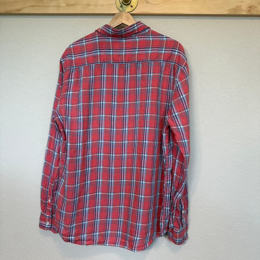 Men's Faherty Red Plaid Linen Long Sleeve Summer Button Down Size L - Picture 6 of 8